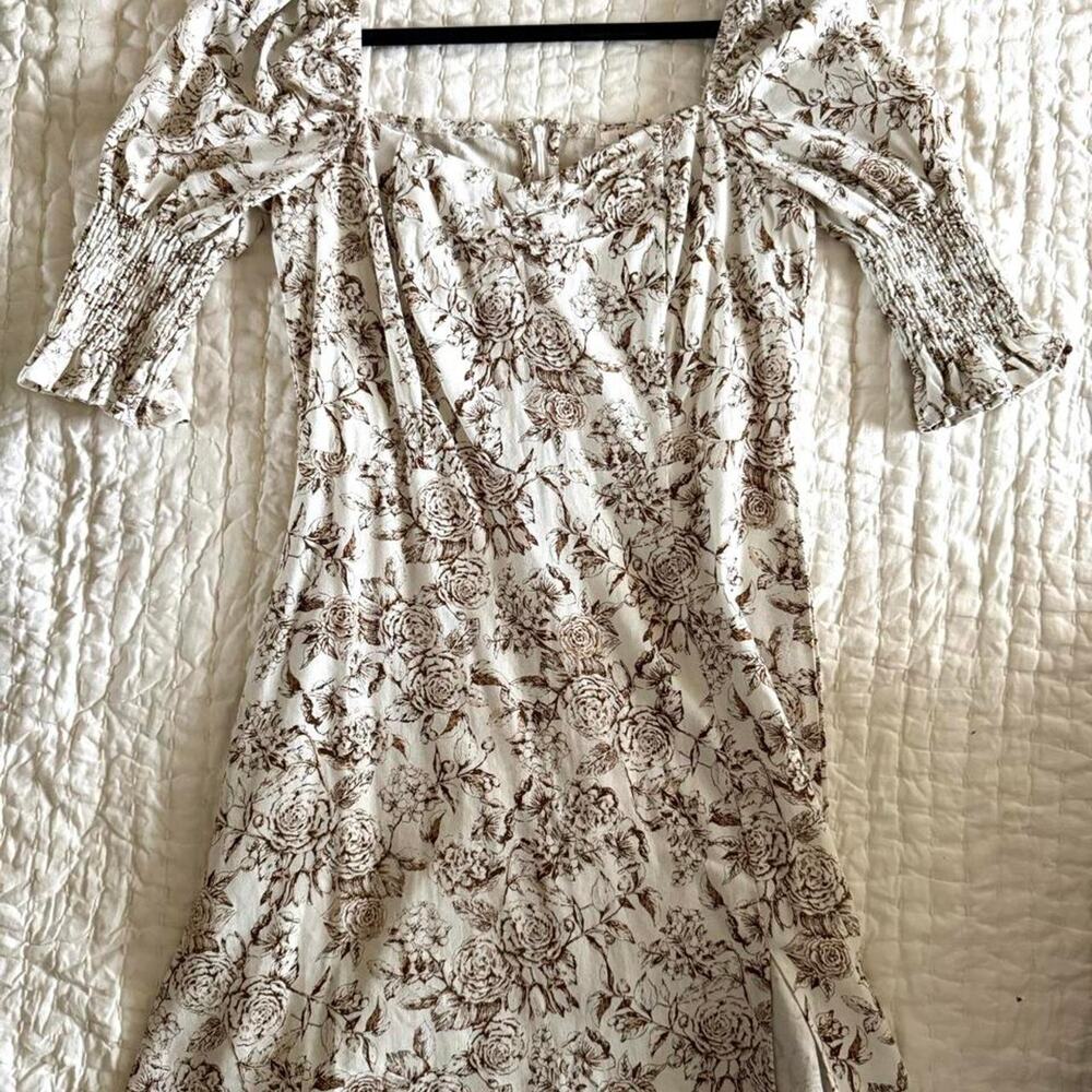 Francescas mi ami brown floral smocked sleeve mini dress- size m